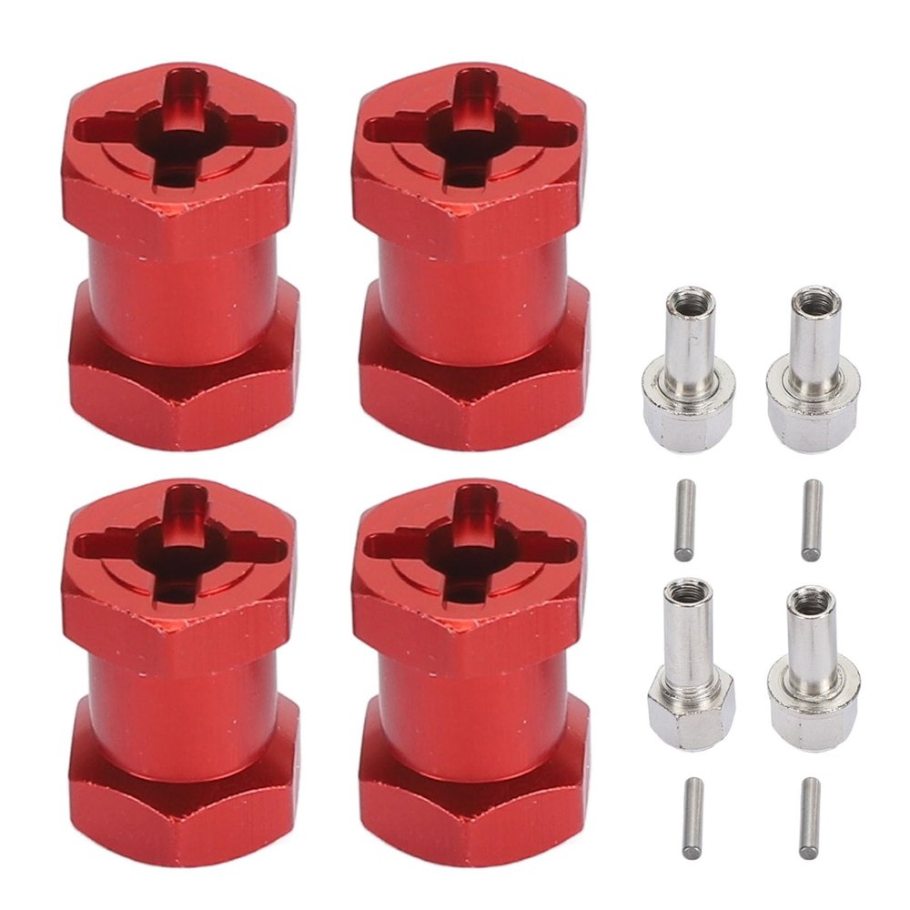 4Pcs RC Wheel Hex Spacers 12mm Remote Control Car Universal Hub Extensions 17mm Length (Red)