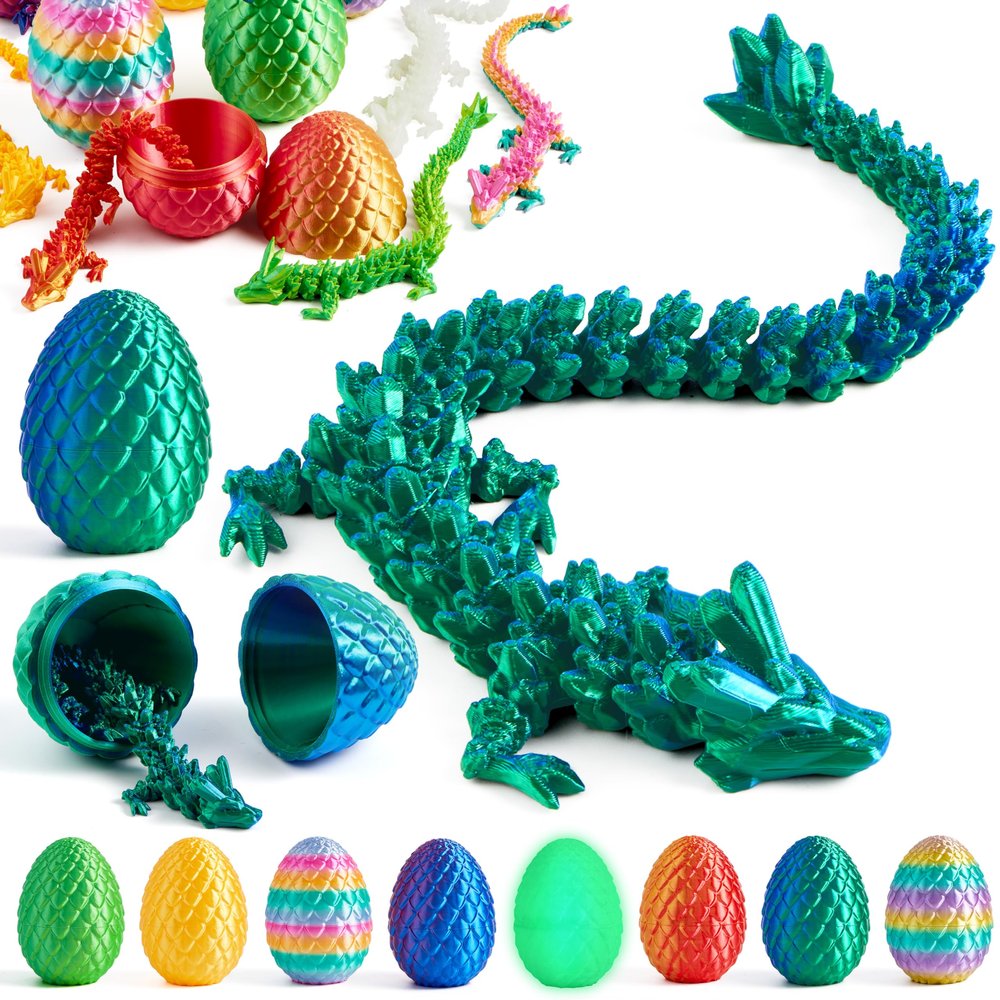 JOYIN 8Pcs 3D Printed Dragon Eggs with Laster Color Dragon, Articulated Magic Toys, Easter Basket Stuffers for Kids Party Favors, Easter Egg Hunt, Classroom Prize Supplies