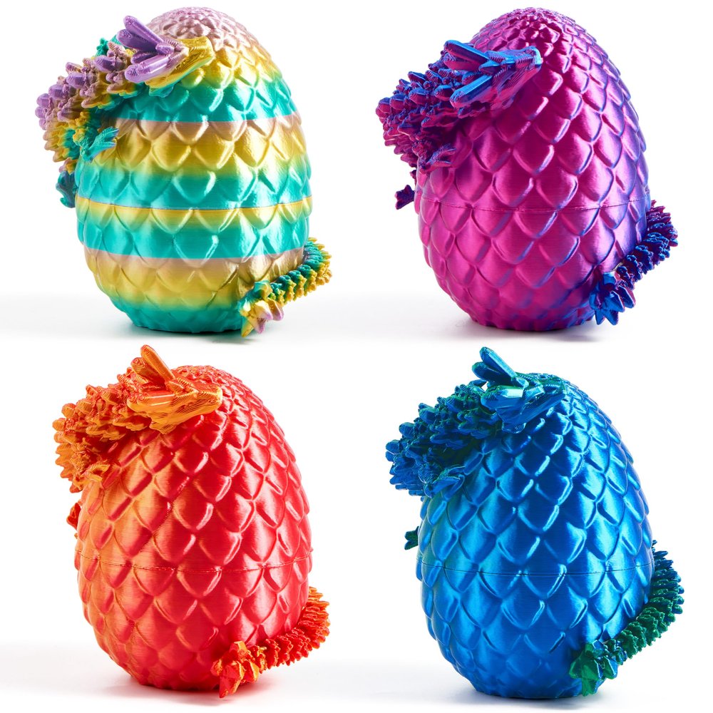 JOYIN 4 Pcs 3D Printed Dragon Eggs with Laser Dragon, Cool Articulated Toys for Kids Christmas Stuffers Party Favor, Magic Fidget Toy Classroom Prize Gift for Boys Teen Girls (Purple+Blue+Red+Rainbow)