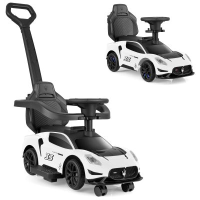 INFANS 3 in 1 Push Car for Toddlers, Licensed Maserati Baby Stroller Sliding Walking Car with Push Handle, Horn, Music, Underneath Storage, Foot-to-Floor Ride on Toys for Boys Girls (White)
