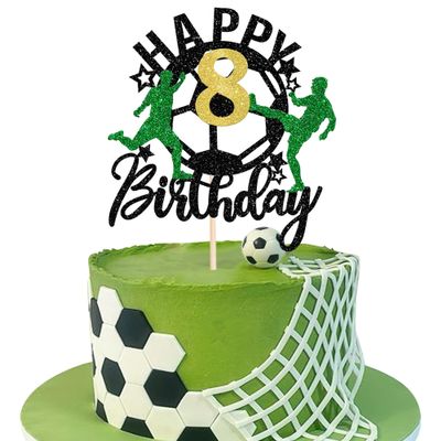 1 Pack Happy 8th Birthday Soccer Ball Cake Topper Sport Football Cake Picks for Soccer Ball Theme Kids 8th Birthday Party Cake Decorations Supplies