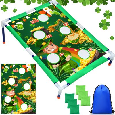 Gemscream St. Patrick Bean Bag Toss Games with 6 Bean Bags Shamrock Portable PVC Framed Cornhole Game Set for St. Patrick Outdoor Game Party