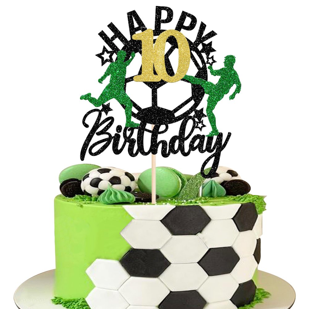 1 Pack Soccer Happy 10th Birthday Cake Topper Sport Soccer Ball Cake Picks for Football Theme Kids 10th Birthday Party Cake Decorations Supplies