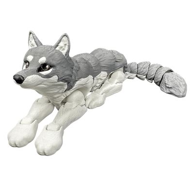 Articulating 3D Printed Wolf Collectible Display Piece, Stress Relief, Personalized Gift - Articulating Posable Wolf (Large, Grey)