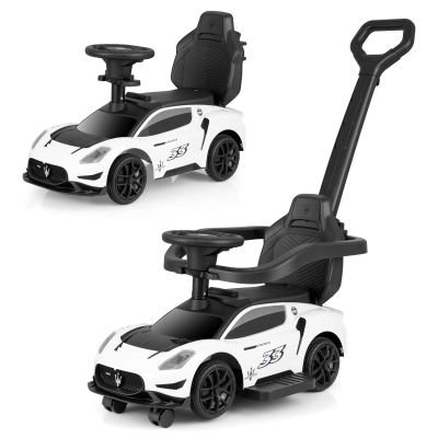 OLAKIDS Push Car for Toddlers, Licensed Maserati 3 in 1 Baby Ride on Sliding with Parent Control Handle, Universal Wheels Safe Guardrails Under Seat Storage, Kids Walking Toy with Music Horn (White)