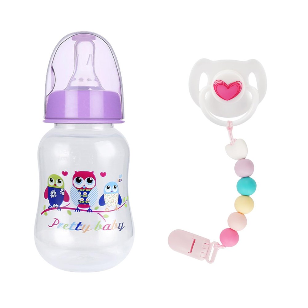 BABESIDE 3 Pcs Baby Doll Bottles Set, Baby Doll Accessories Set with Toy Feeding Bottle and Silicone Pacifier Clip Magnetic Pacifier for Realistic Babydolls