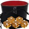 Authentic Casino Dice w/Pouch + Genuine Leather Cup Wide Opening (Red Felt Lining, Las Vegas Binion's Yellow Polished) view 1