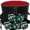Authentic Casino Dice w/Pouch + Genuine Leather Cup Wide Opening (Red Felt Lining, Las Vegas Palace Station Green Polished) view 1