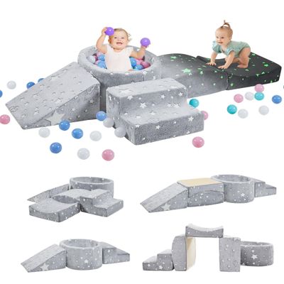 Elftopia Foam Climbing Blocks with Ball Pit Designed for Toddlers Aged 1-3 -Great for Indoor Crawling, Inside Foam Playground Set for Little Ones to Active Playing -(Balls NOT Included) Stars
