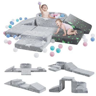 Elftopia Foam Climbing Blocks with Ball Pit & Stairs for Toddlers Aged 1-3 -Soft Playset for Indoor Crawling, Foam Playground Set for Baby to Active Playing Inside -(Balls NOT Included),Stars
