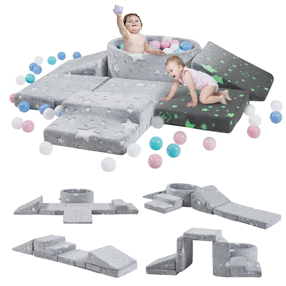 Elftopia Foam Climbing Blocks with Ball Pit & Stairs for Toddlers Aged 1-3 -Soft Playset for Indoor Crawling, Foam Playground Set for Baby to Active Playing Inside -(Balls NOT Included),Stars