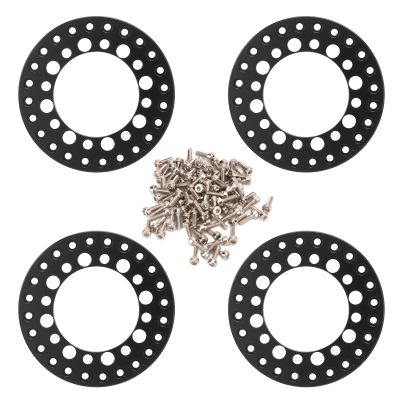 equlup Wheel Outer Beadlock, 4Pcs 1.9 Inch Aluminum Alloy Beadlock Ring with Screws Reusable RC Accessories for Traxas 1/10 RC Car (Black)