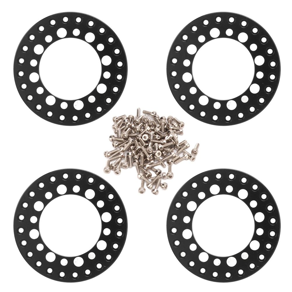 equlup Wheel Outer Beadlock, 4Pcs 1.9 Inch Aluminum Alloy Beadlock Ring with Screws Reusable RC Accessories for Traxas 1/10 RC Car (Black)