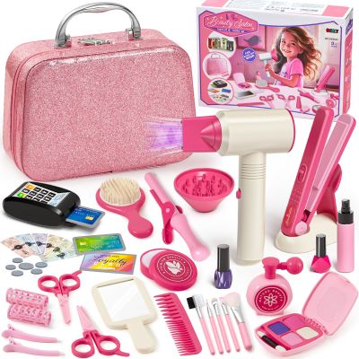 Golray Hair Beauty Salon Toys for Girls 3 4 5 6, 50 PCS Kids Pretend Play Makeup Set Toys with Hair Styling Playset & Cash Register Toy, Toddler Girls Birthday Gifts for Kids 3-6 Years Old