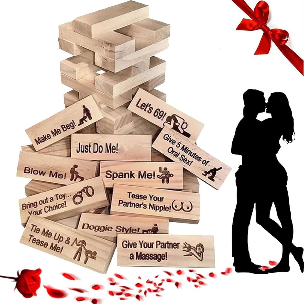 COCEQUC Lust Tower Game for Adults,48Pcs Super Naughty Block Tower Game, Couples Games for Adults,Valentine Tumbling Tower Stacking Blocks Game,Stacking Wooden Block Game for Grown Ups