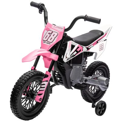 12V Kids Motorcycle w/Treaded Tires, 3.1mph Top Speed, Kids Motorcycle w/Training Wheels, Music, Spring Suspension, Ideal for Toddlers 3-6 Years Old, Pink