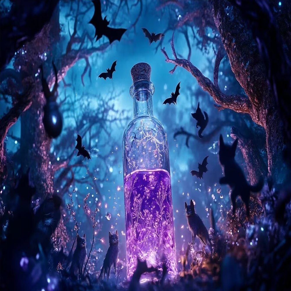 1000 Piece Adult Jigsaw Puzzle, Purple Magic Potion Bottle Mystic Forest Jigsaw Home Decoration
