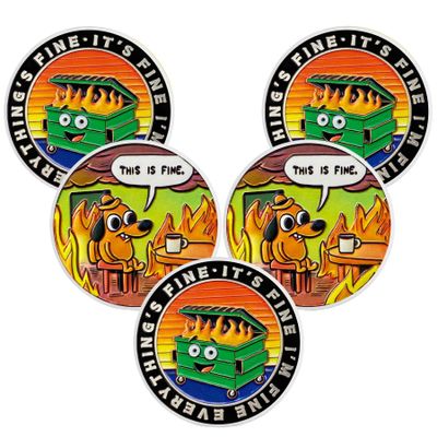 5Pcs Colorful Dumpster Fire Challenge Coin - This is Fine Mini Dumpster Fire Coin - Hilarious Funny Desk Accessories for Work - Coworker Go Away Token - Inspirational Gifts for Men Women Teacher