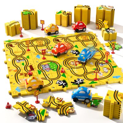 Beby Buty 64PCS Puzzle Race Cars Track Set Toys for Kids, Puzzle Racer Kids Car Track Set Ages 3-5 4-6, Toys Gifts for 3 4 5 Year Old Boys, 3 4 5 Year Old Boys Ideal Gift
