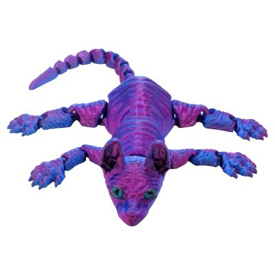 3D Printed Kitty Cat Joints Movable Colorful Hairless Cat Car Ornament Indoor Toys Decorative Gifts Desktop Ornament Gifts for Friends 22.5cm/8.86in (Laser Purple)