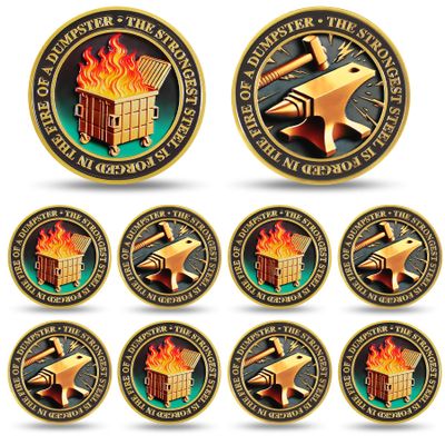 10Pcs Original Dumpster Fire Challenge Coin - Strong Steel Mini Dumpster Fire Coin - Hilarious Funny Desk Accessories for Work - Coworker Go Away Token - Inspirational Gifts for Men Women Teacher