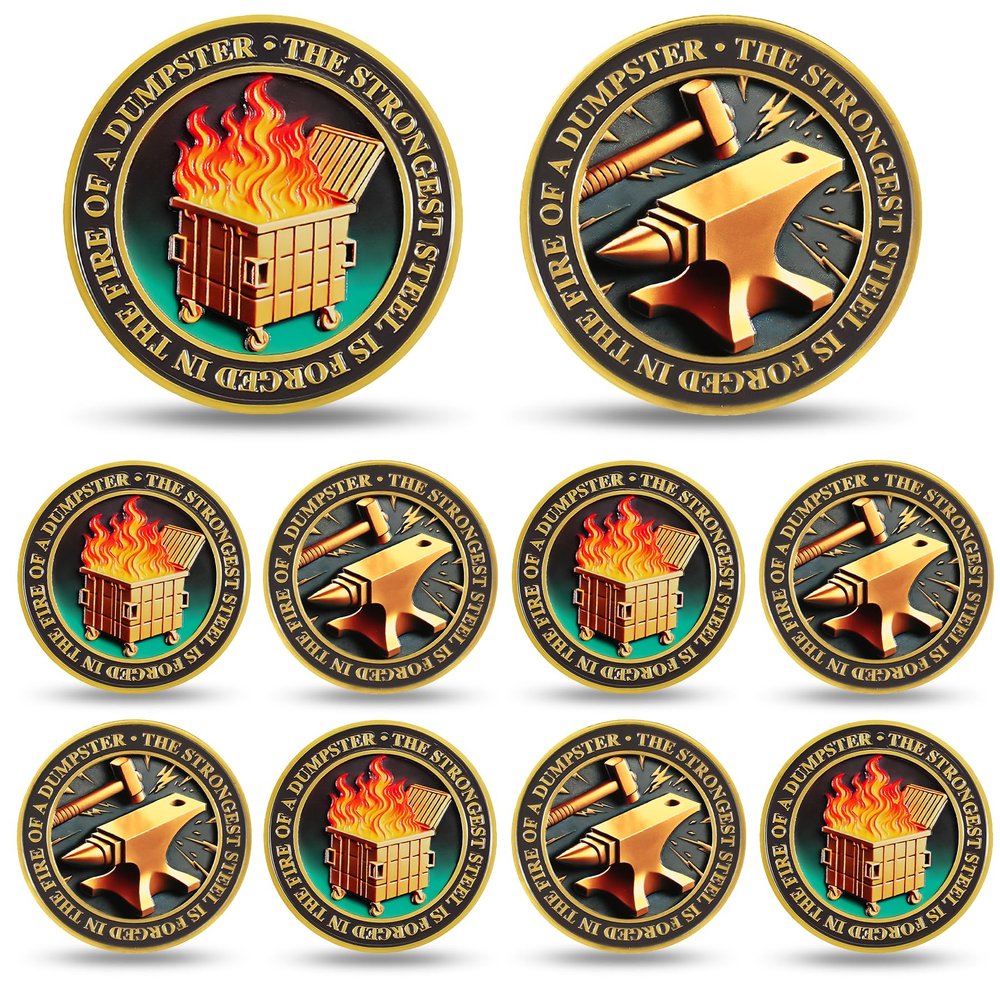 10Pcs Original Dumpster Fire Challenge Coin - Strong Steel Mini Dumpster Fire Coin - Hilarious Funny Desk Accessories for Work - Coworker Go Away Token - Inspirational Gifts for Men Women Teacher