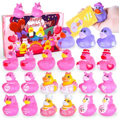 24PCS Pink Rubber Ducks with Cards and Bands - Cute Mini Ducks for Birthday Parties, Baby Showers, and Cruise Ship Fun | Assorted Designs for Kids