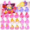 24PCS Pink Rubber Ducks with Cards and Bands - Cute Mini Ducks for Birthday Parties, Baby Showers, and Cruise Ship Fun | Assorted Designs for Kids view 1