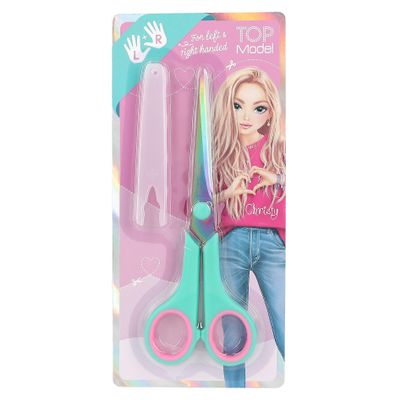 Depesche 12214 TOPModel - Turquoise Children's Scissors, with Softgrip and Cap, DIY Scissors for Right and Left Handed