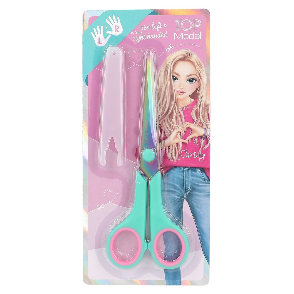 Depesche 12214 TOPModel - Turquoise Children's Scissors, with Softgrip and Cap, DIY Scissors for Right and Left Handed