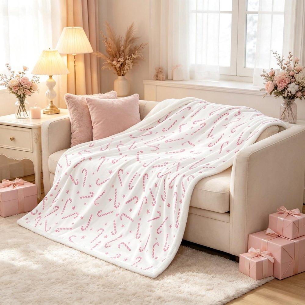 Erosebridal Pink White Christmas Throw Blanket Baby Size for Bed Sofa Couch