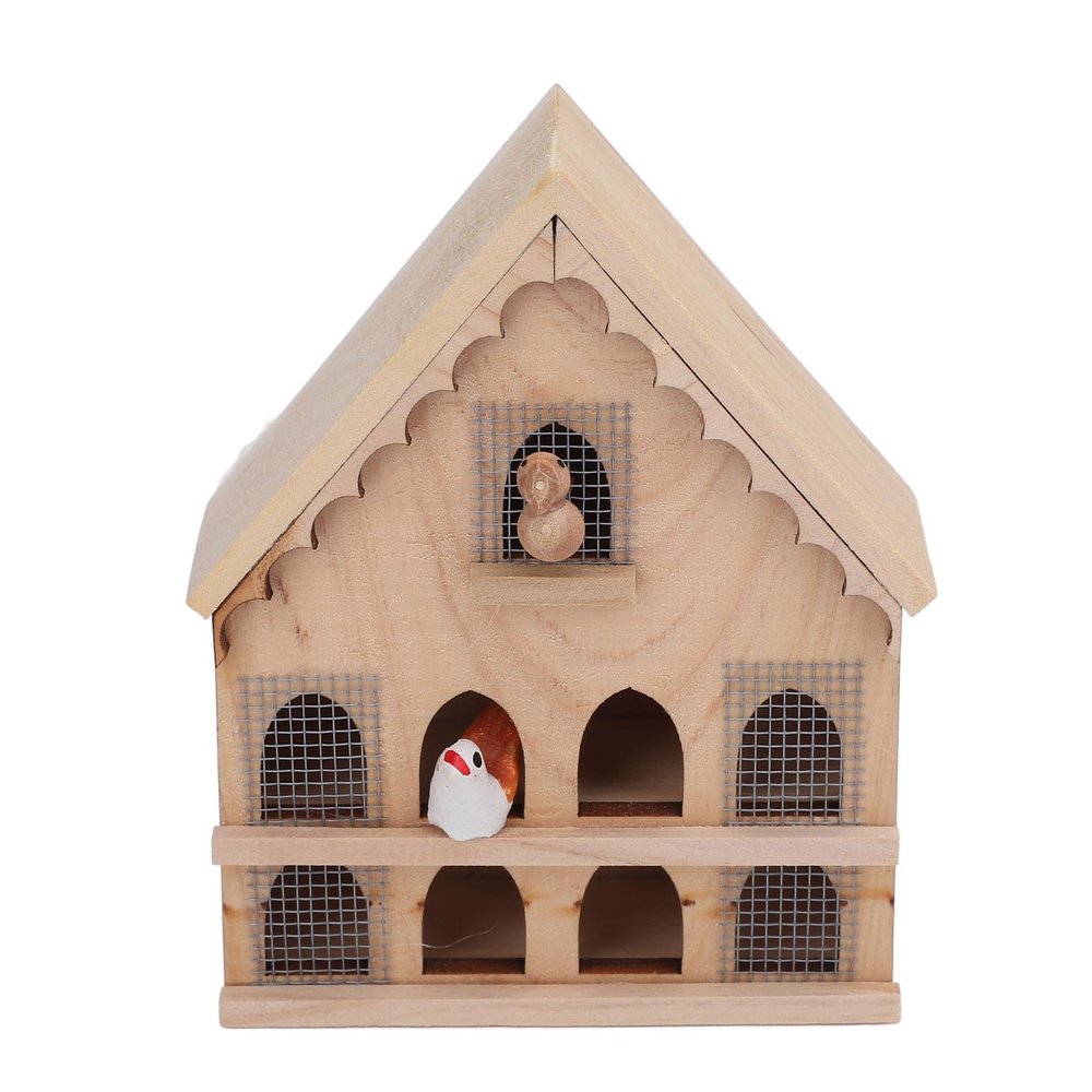 1:12 Scale Dollhouse Bird Houses, Wooden Dollhouse with 2 Birds 1 Sticker, Miniature Birdhouse Animal Family Pets Wooden Dolls House Decoration for Displays, Crafting, DIY