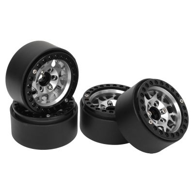4pcs Rc Crawler Rims Universal Aluminum Alloy 1.9in Black Beadlock Wheel Rims with Hub Suit for 1:10 RC Crawler Axial SCX10 SCX10 II D90, Provides Strong Road Support (Silver)