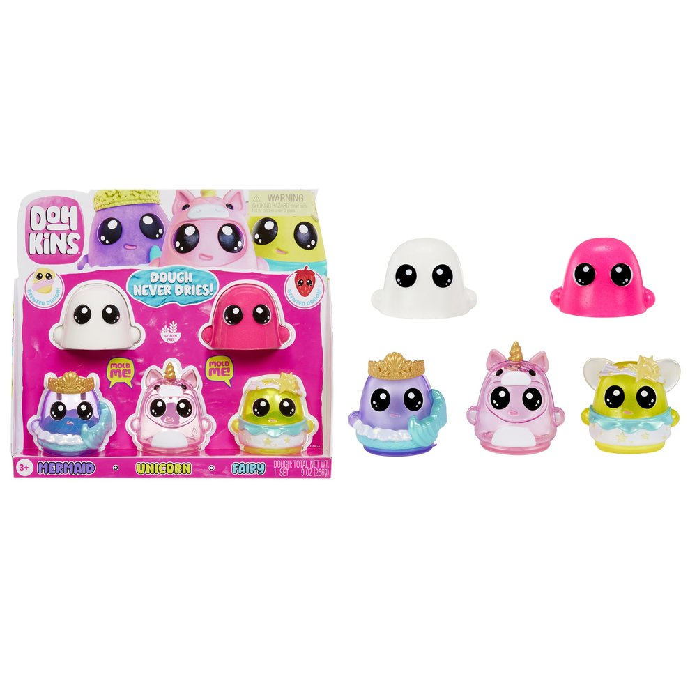 DohKins Fantasy Pack Characters, Mermaid, Unicorn, Fairy - Dough Never Dries, Ages 2+