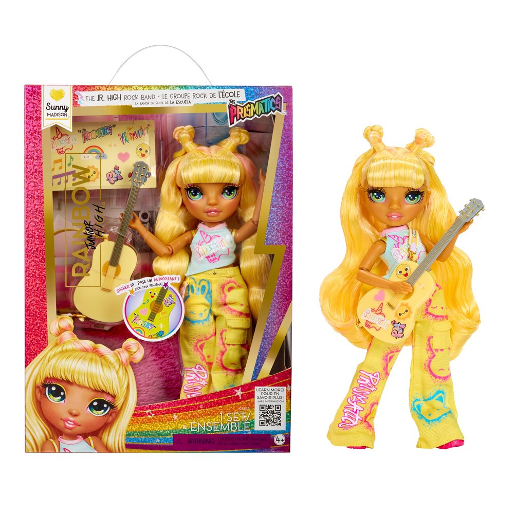 Rainbow High Jr High Rock Band - Sunny, Yellow 9 Fashion Doll with Guitar, Customize with Stickers, Posable, Great Toy Gift for Kids Ages 4+