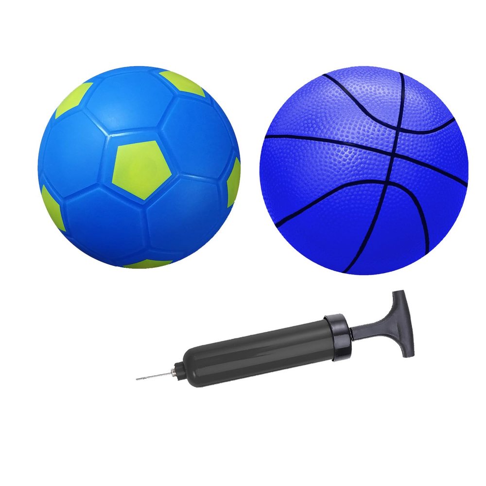 ABAJI Mini 2 Pack Toy 5 inch Basketball Soccer Ball Pump Needle Rubber Material Mini Hoop Toddlers Kids Teenagers Swimming Pool Indoors Outdoors