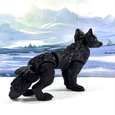 3D Printed Wolf, Articulated Wolf, Black Articulated Wolf Animal Toy, Fidget ADHD Autism Toy W001 (Black)