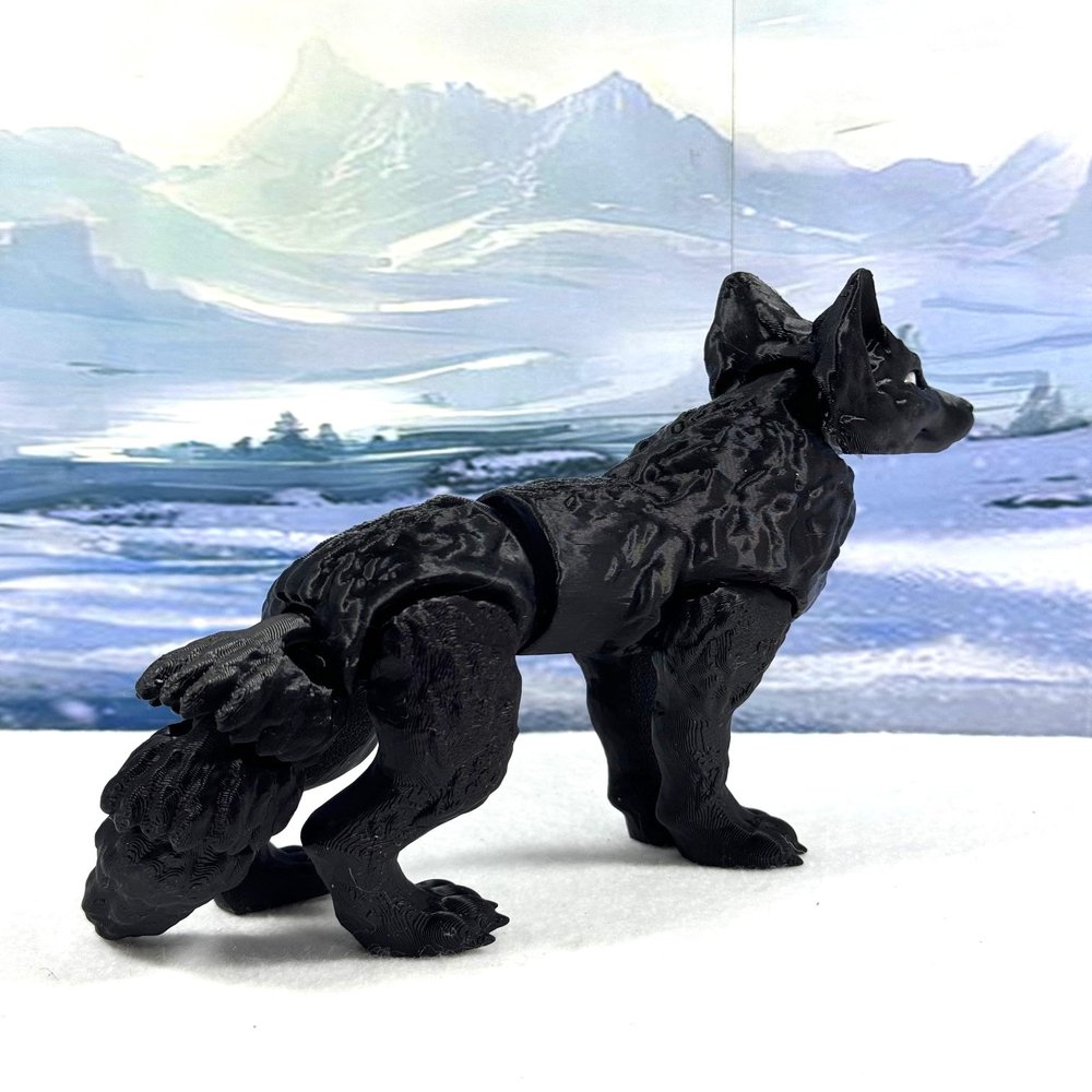 3D Printed Wolf, Articulated Wolf, Black Articulated Wolf Animal Toy, Fidget ADHD Autism Toy W001 (Black)