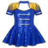 ACSUSS Christmas Party Costume for Girl Circus Cosplay Dress Short Sleeve Shiny Sequin Skirt Dance Leotard Royal Blue 16 Years view 1