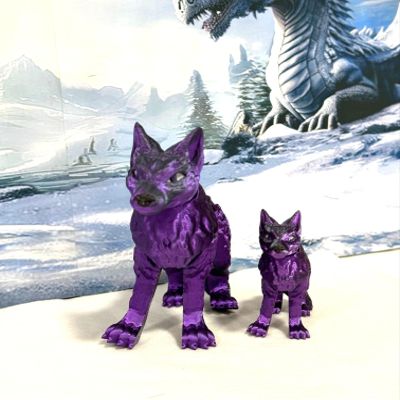 2pcs 3D Printed Wolf, Articulated Black and Purple Wolf, Mother and Child Wolf Animal Toy, Fidget ADHD Autism Toy W001-BPU