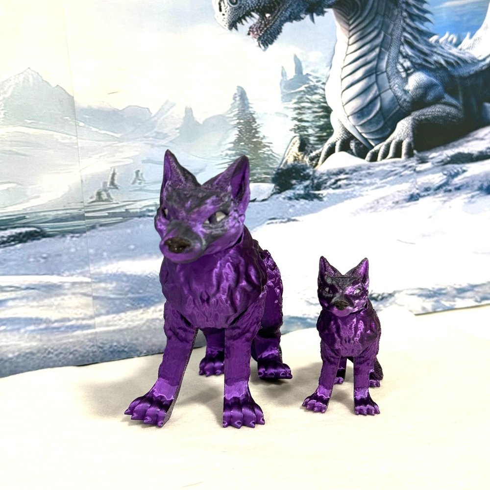 2pcs 3D Printed Wolf, Articulated Black and Purple Wolf, Mother and Child Wolf Animal Toy, Fidget ADHD Autism Toy W001-BPU