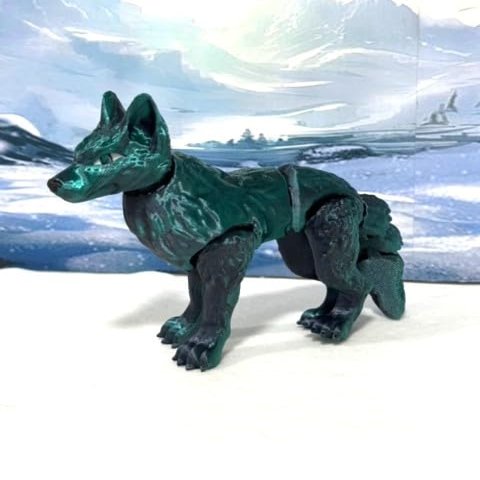 3D Printed Articulated Wolf, Dual Color Animal Toy, Large Fidget ADHD Autism Toy W001 (Black & Green)