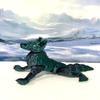 3D Printed Articulated Wolf, Dual Color Animal Toy, Large Fidget ADHD Autism Toy W001 (Black & Green) view 2