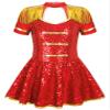 ACSUSS Christmas Party Costume for Girl Circus Cosplay Dress Short Sleeve Shiny Sequin Skirt Dance Leotard Red 16 Years view 1