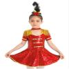 ACSUSS Christmas Party Costume for Girl Circus Cosplay Dress Short Sleeve Shiny Sequin Skirt Dance Leotard Red 16 Years view 3