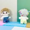 niannyyhouse 10cm Doll Clothes Denim Overalls T-Shirt Overalls Set Plush Stuffed Dolls Dressup (Blue) view 3