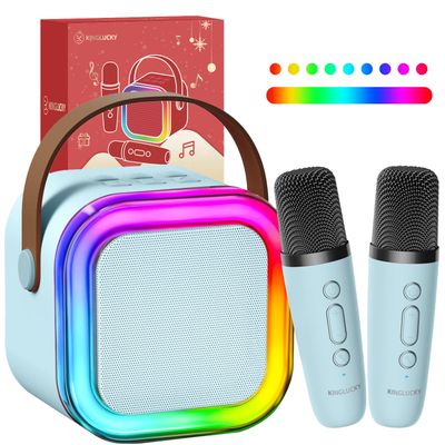 Kinglucky Mini Karaoke Machine for Kids, 2025 TOP Birthday Gifts Ideas for 3-12 Year Old Girls, Christmas Party Gifts Kids' Personal Video Players Accessories with 2 Wireless Microphones - Blue