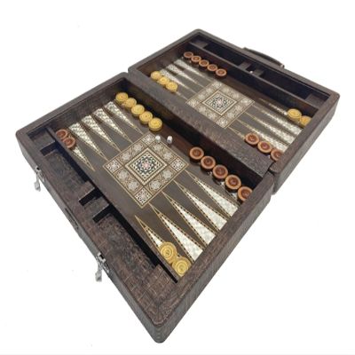 18-inch Premium Leather Backgammon Set for Adults, Crocodile Pattern Faux Leather Covering Vintage Board Game Bag Xmas Gift Ideas for Dad, Husband, Anniversary