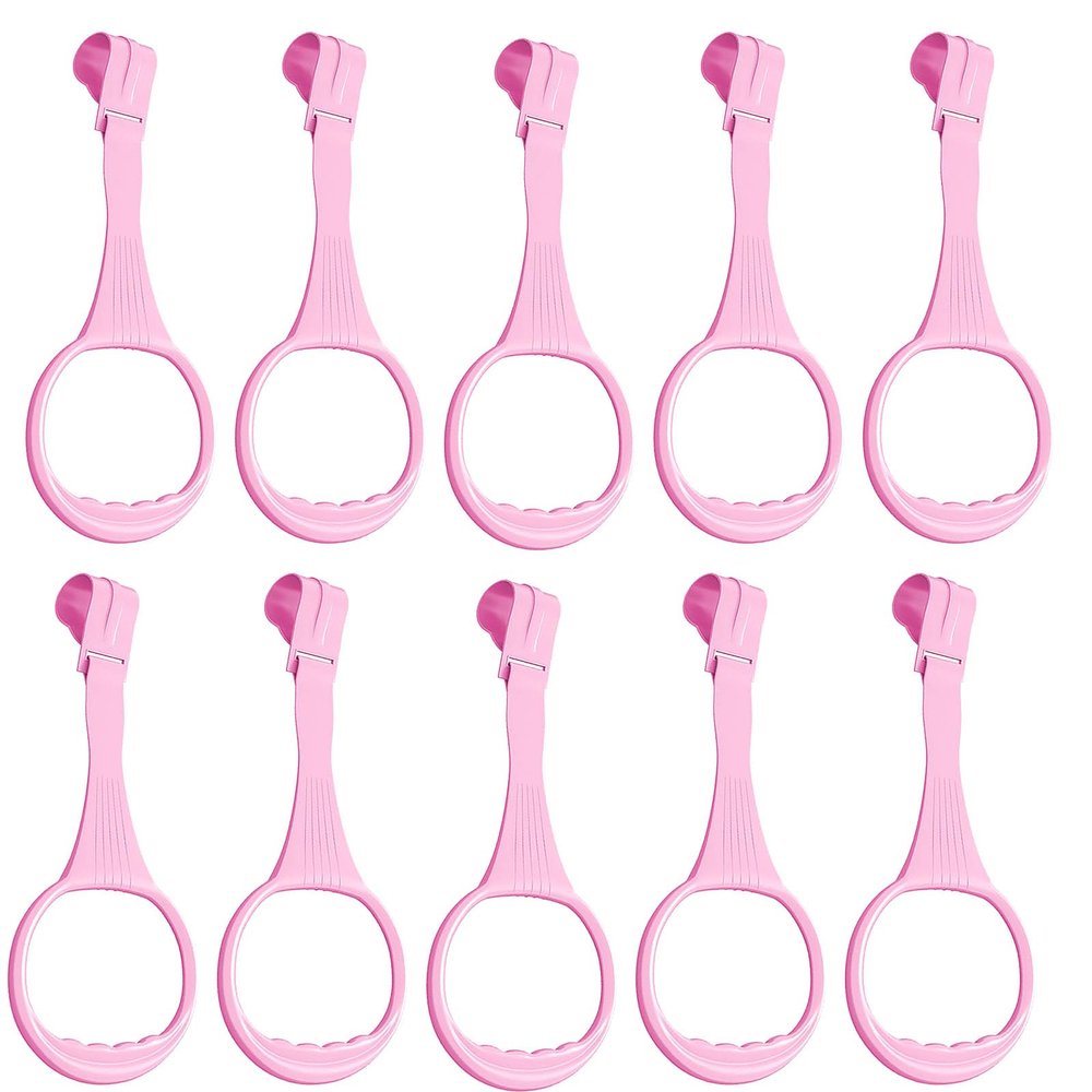 10pcs Walk Assistant Plastic Baby Crib Pull Rings for Baby Pull Up Rings Cot Hanging for Infant Toddler Practice Tool (Pink 10pcs)