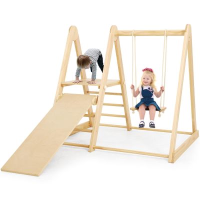 Belleur Multifunctional Indoor Jungle Gym for Toddlers - Wooden Montessori Climbing Set with Slide, Swing, Ladder, Play Platform, Climbing Toy for Toddler 1-6, Indoor Playground Playset Gift for Kids